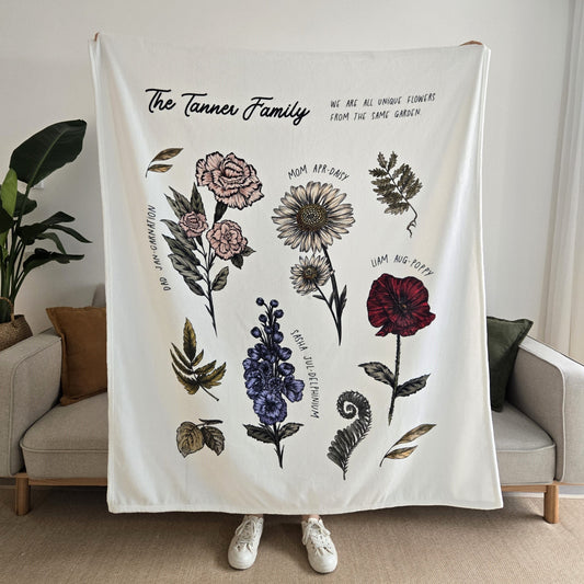 Vintage Birth Flowers Custom Blanket