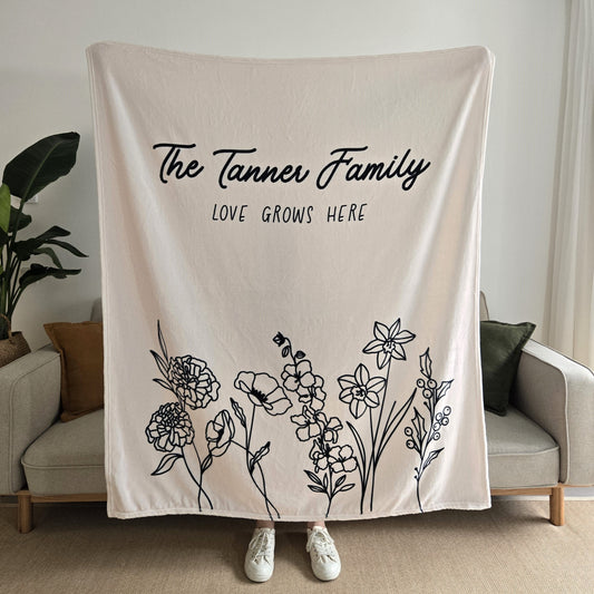 Simple Birth Flowers Custom Blanket